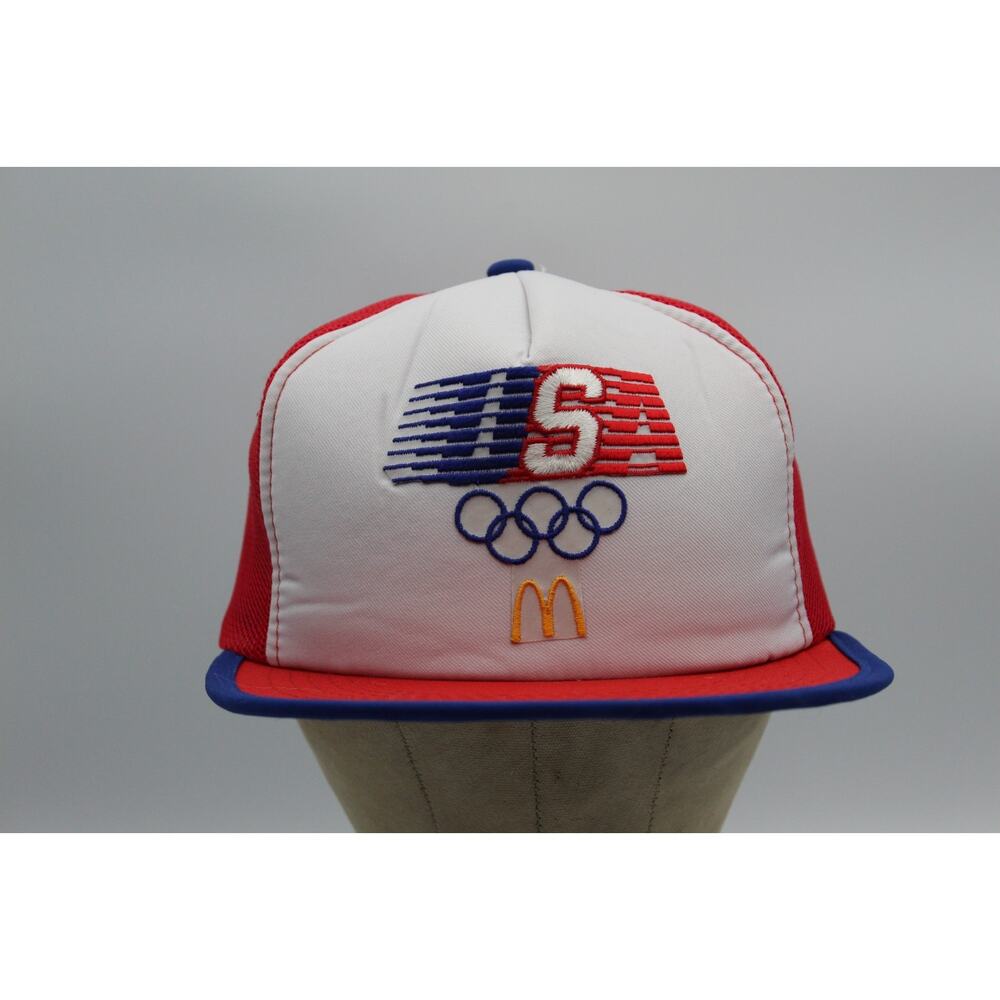 Vintage 1980s McDonald's USA Olympics Snapback Trucker Mesh Hat Baseball Cap